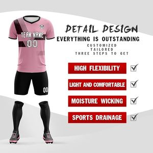Customizable Pink Soccer Jersey Kit With Black Shorts And <b>Socks</b> Sublimation Printed V-Neck Quick Dry Unisex Adult Uniform - Product Image 3