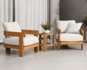 Contemporary <b>Outdoor</b> <b>Sofa</b> Set 2 Seater Weather Resistant Garden Furniture Beige Wooden Frame - Product Image 1