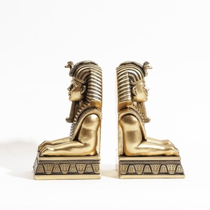 Unique design Luxury Egyptian pharaoh bookend set cast aluminum sculpted Luxor bookends champagne gold finish <b>decorative</b> - Product Image 1