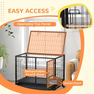 Cuccia per Cani in Metallo Nero Sicura con Supporto per Ciotola, Ruote e Vassoio Rimovibile per Cani di Taglia Media e Grande - Product Image 6