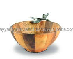 Tazón de Madera Hecho a Mano con Asa de Metal, Tazón para Frutas y Ensaladas, Tazón de Madera de Acacia para el Hogar y Hoteles - Product Image 4
