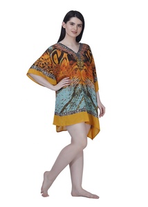 Summer New Animal-Print Caftan Dress Manches longues avec strass Travail 100% Polyester Taille unique Plaid Beachwear Swimwear Cover-Up - Product Image 2