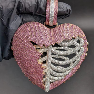 Colgante de Moissanita Rosa y Blanca con Pavé Estilo Hip Hop, Corazón Roto y Esqueleto para Mujer, Plata de Ley 925, Regalo de Propuesta para Enamorados - Product Image 1