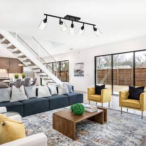 Lámpara de Techo de Metal con 5 Luces de Cristal Transparente para Baño, Foco Giratorio Multidireccional con Riel Ajustable - Product Image 4