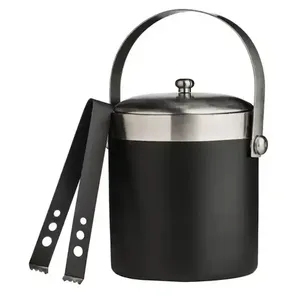 Stainless Steel Ice Bucket With <b>Lid</b> And Tongs Round Vintage Design Rust Resistant Party Cooler ice Bucket - Product Image 2