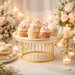 Base para Pastel de Aluminio Premium con Bandeja Blanca y Base con Acabado Dorado, Elegante Pedestal para Exhibición de Postres, Pasteles y Cupcakes - Product Image 5