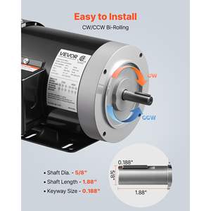 Motor Eléctrico TEFC de 1 HP para Compresores de Aire, 1725 RPM, Rotación CW/CCW, Diámetro del Eje de 5/8 Pulgadas, 4.1N.m de Torque, Motores de CA - Product Image 4