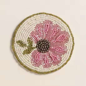 Elegant Bohemian Design Hand Beaded Coffee Mug Coasters Custom <b>Table</b> <b>Protection</b> for Dining <b>Table</b> - Product Image 1