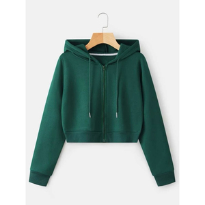 Customize <b>Women's</b> <b>Black</b> Cropped Hoodie Zip-Up <b>Sweatshirt</b> Full Sleeve Solid Color Knitted Breathable Autumn Wear OEM ODM 2026 - Product Image 3