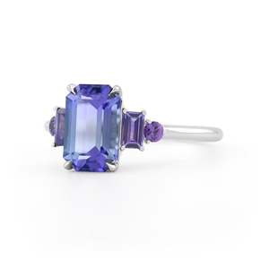 Women's Sapphire Engagement Ring Emerald Cut Prong Setting Classic Gemstone Ring - Product Image 2