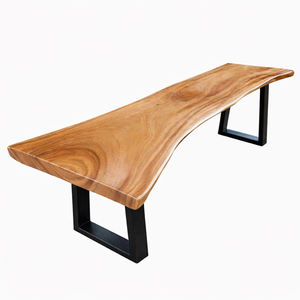 Banc en bois de Suar massif, éco-responsable, durable, avec bord naturel, design minimaliste, pieds en acier, pour salle à manger, café, hôtel, mobilier de resort - Product Image 2