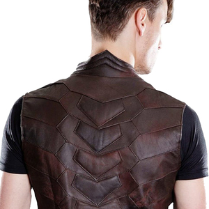 Chaleco de Motociclista de Cuero Marrón para Hombre, de Secado Rápido, Impermeable, con Espacio Oculto para Portación de Objetos - Product Image 4