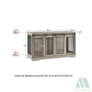 Exportation directe : Meuble d'intérieur 2-en-1 pour chien et chat et meuble TV avec plateau métallique à fermeture coulissante horizontale et palette en bois - Product Image 4