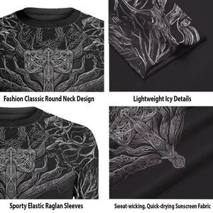 เสื้อรัชการ์ดแขนยาวสำหรับผู้ชาย สีดำขาว พิมพ์ลายใบไม้ แห้งเร็ว ผลิตจากโพลีเอสเตอร์ - Product Image 4