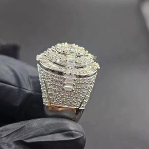 Anillos de cóctel de moissanita con incrustaciones de circonitas, chapados en oro, de plata de ley S925, con corte esmeralda y engaste de púas, certificados por IGI, estilo rapero, joyería de moda - Product Image 4