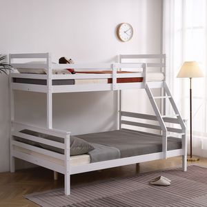 Letto Singolo per Bambini in Legno di Pino a Doppio Strato, Divisibile, con Doppia Ringhiera, Trave Trasversale e Scala Inclinata - Product Image 6