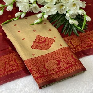 Sari en soie Banarasi indienne traditionnelle de luxe VASTRA COTTAGE avec bordure tissée jacquard et travail Butta, idéal pour les mariages et les occasions festives - Product Image 4