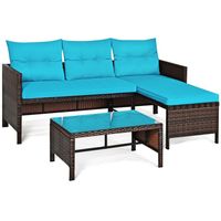 Ensemble de canapés d'angle en rotin turquoise pour patio extérieur, 4 places, mobilier de jardin au design contemporain pour le loisir