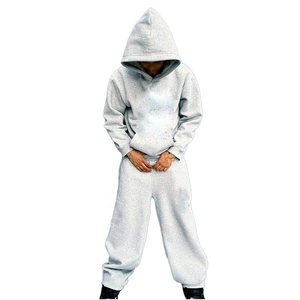 Custom Heavyweight 100 Cotton Blank Oversized Hoodie Tracksuit Set <b>Plain</b> Heather <b>Grey</b> Streetwear Pullover <b>Hoodies</b> - Product Image 1