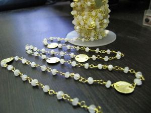 Natural Rainbow Moonstone Coin Chain Rondelle Faceted Beads 3-4mm <b>Rosary</b> Gemstone Chains Sold Per Foot - Product Image 3