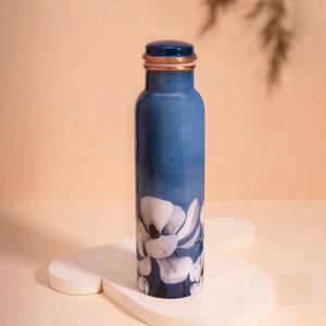ขวดน้ำโลหะลายดอกไม้พร้อมฝาทองแดง ชุดภาชนะพกพา - Product Image 3