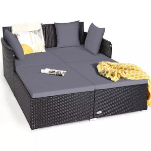 Lettino da Esterno in Rattan Grigio con Comodi Cuscini Imbottiti per Arredamento da Giardino e Appartamento, Materiale in Vimini Resistente alle Intemperie - Product Image 1