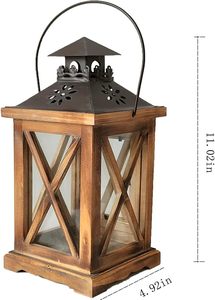 Farol de Madera Rústico para Velas, Decorativo, Estilo Rústico, con Paneles de Vidrio y Tapa de Metal - Product Image 4