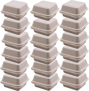 Contenedores de comida para llevar tipo clamshell de 6 x 6 pulgadas, desechables, con tapa abatible, caja de bagazo tipo bento para hamburguesas - Product Image 1