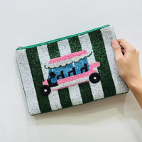 Porte-monnaie brodé exclusif en perles de coton, fait main, pochette perlée élégante, couleurs mélangées, petits articles, HUSSAIN CRAFTS