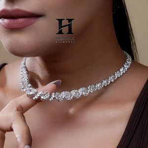 Collier de luxe en diamant ovale, plaqué platine, en argent, coupe ovale conique, style tennis, pour mariée, vente en gros, bijoux fins - Product Image 1