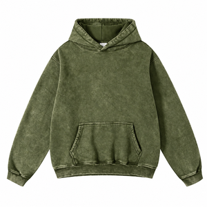 Men's <b>Oversized</b> Acid Wash Hoodie <b>Vintage</b> Solid Olive Green Pullover <b>Sweatshirt</b> with Pocket - Product Image 1