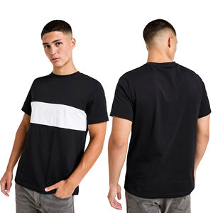 <b>Mens</b> Color Block Horizontal Stripe Black White Short Sleeve Cotton T-<b>Shirt</b> Custom Logo OEM ODM Wholesale Apparel - Product Image 4
