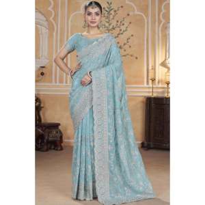 RV Creation Pink Fancy Diamond Work Saree con bordado de hilo Zari para bodas - Product Image 4