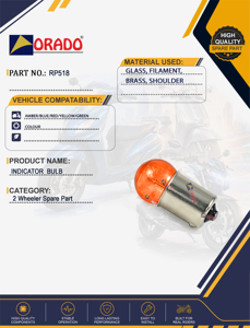 Bombilla indicadora de color ámbar, azul, rojo, amarillo, verde, luces indicadoras, calidad de exportación para repuestos de vehículos de dos ruedas, Orado. - Product Image 2