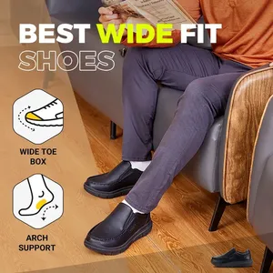 Chaussures décontractées en cuir Fitville pour hommes, à enfiler, largeur large, légères, pour pieds enflés, avec soutien de la voûte plantaire, soulagement de la douleur - Product Image 2