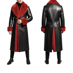 Manteau long en cuir véritable sur mesure pour homme, élégant, coupe ajustée, veste de créateur tendance pour l'hiver et le streetwear - Product Image 5