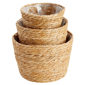 Pots de rangement de jardin en jacinthe d'eau naturelle de style rétro, fabriqués au Vietnam, avec poignées, tissés à la main, durables, pour l'extérieur, écologiques - Product Image 1
