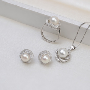 S925 Silver <b>Fine</b> <b>Jewelry</b> <b>Set</b> for Women DIY Pearl Accessories Including Open Ring Pendant Earrings Livering Ring 1320 Empty Stand - Product Image 2