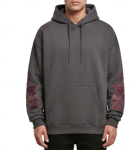 Sweat à capuche ample brodé pour homme, manches longues, décontracté, 100 % coton molletonné, coupe ample, épaules tombantes, style baggy - Product Image 5