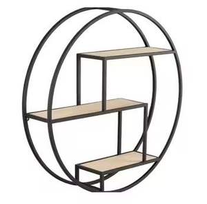 Round Metal Wall Shelf Wooden <b>Floating</b> Shelves Circular <b>Frame</b> Display Rack Modern Home Decor Organizer - Product Image 5