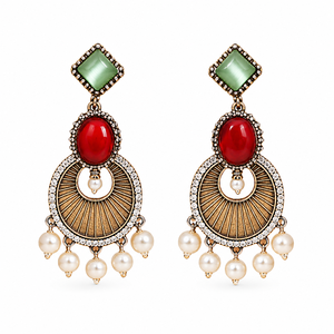 Latest Design 18K Gold-Plated Stainless-Steel Zircon Stud Earrings Bezel Setting Geometric Vintage Bohemian Ethnic Women's Party - Product Image 1
