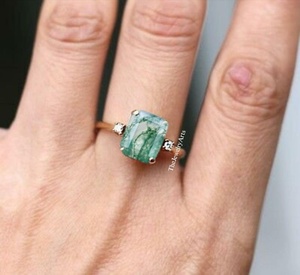 Bague en agate mousse véritable, Bague en agate mousse, Bague en argent sterling 925, Bague en agate naturelle, Cadeau d'anniversaire, Bijoux en agate mousse - Product Image 2