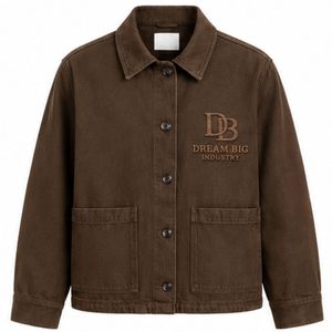 Custom Brown Workwear <b>Jacket</b> With Logo Embroidery Personalized Unisex Button Up Utility <b>Jacket</b> Streetwear Casual Outerwear - Product Image 1