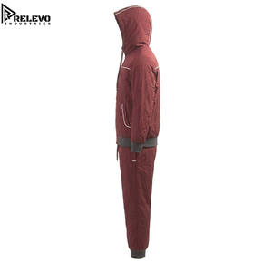 OEM <b>Men</b> Quilted Burgundy Puffer Tracksuit, Complete Two-Piece Set Featuring a Full-Zip Hooded <b>Jacket</b> with Contrast Piping - Product Image 3