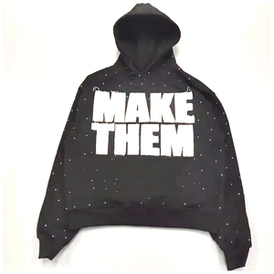 Sweat à capuche unisexe personnalisé style streetwear décontracté pour homme et femme, en coton tricoté lavé avec motif diamant en strass - Product Image 5