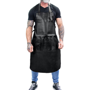 Tablier de travail en cuir noir robuste avec sangles réglables, tablier de protection résistant à la chaleur pour le soudage, le barbecue, l'atelier et l'usage domestique - Product Image 2