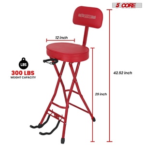5Core Guitar Stool 3.15" Padded Chair w Backrest Foldable Music Seat Built in <b>Foot</b> <b>Rest</b> Guitar Stand - Product Image 6