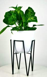 Alabanza Enterprises Durable Minimalist <b>Square</b> Powder Coated Flower <b>Pots</b> Set with Black Metal Stand for Indoor Desktop Use - Product Image 4