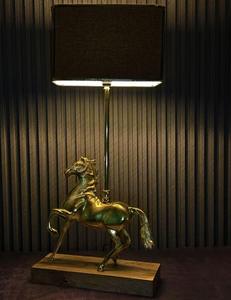 Golden Horse Base Table Lamp With Black Fabric Rectangular Shade Contemporary <b>Decorative</b> <b>Lighting</b> For Bedroom - Product Image 2