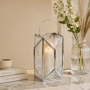 Hot Selling Silver Metal Framed Designer Glass <b>Hurricane</b> Candle Holder for Home and Events Decorations - Product Image 2